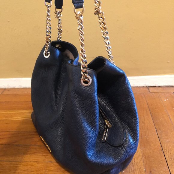 Michael Kors Navy Blue Pebbled Leather Shoulder Bag - Picture 3 of 9